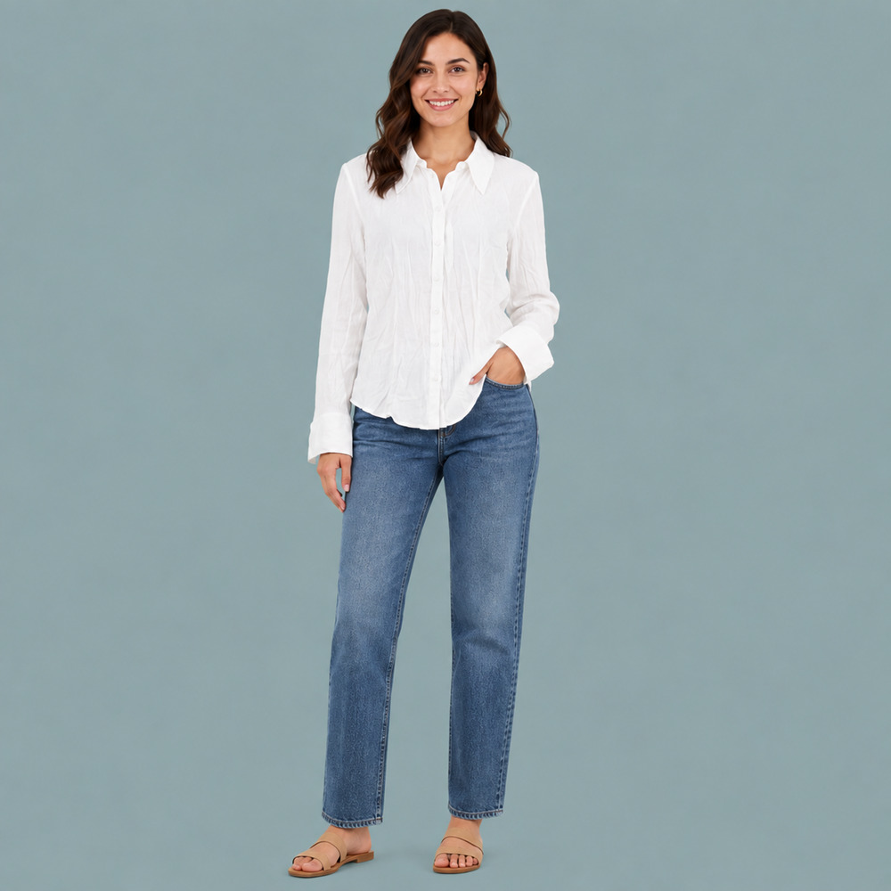 Boden Size 8 R White Solid Button Front Down Long Sleeve Blouse Top Shirt